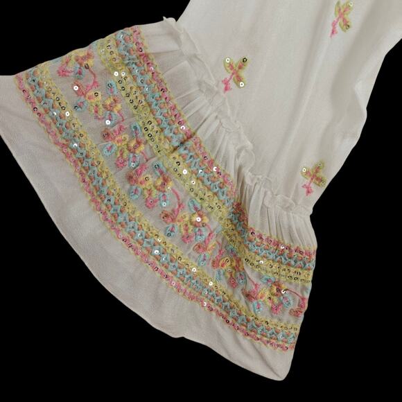 Miss June Paris Embroidered Cover Up Dress One Size Bell Sleeves Beach Boho - Picture 5 of 11